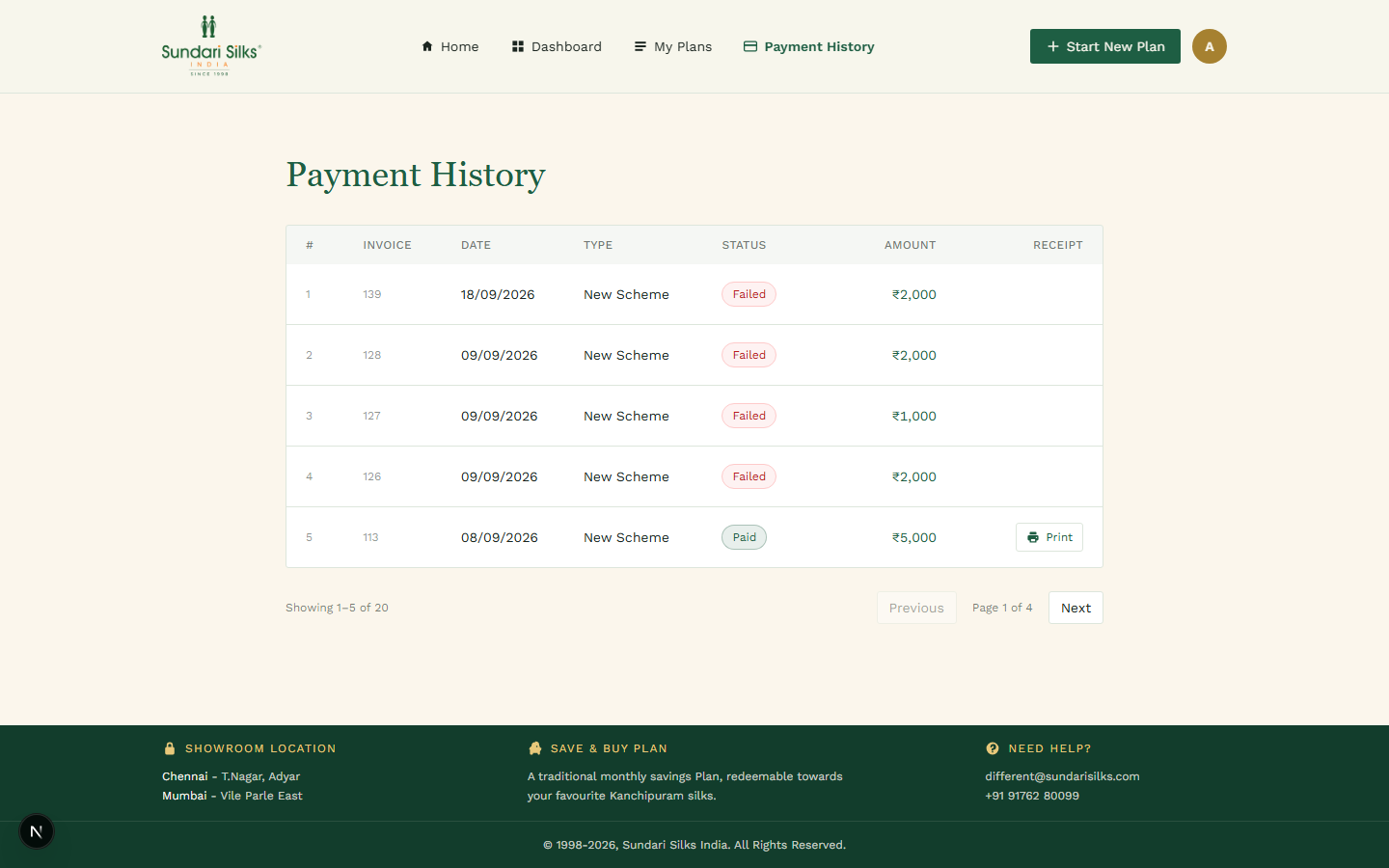 Payment history table